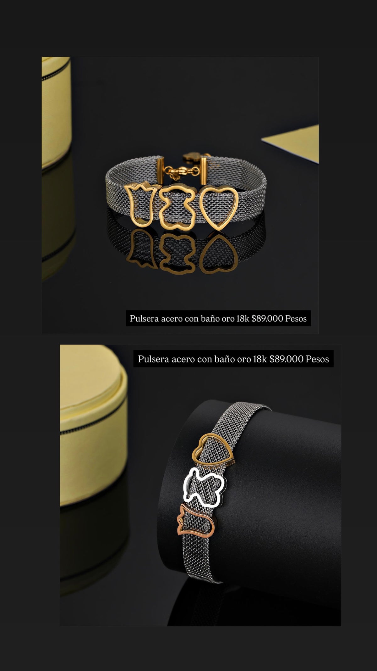 Pulsera acero con baño oro 18k