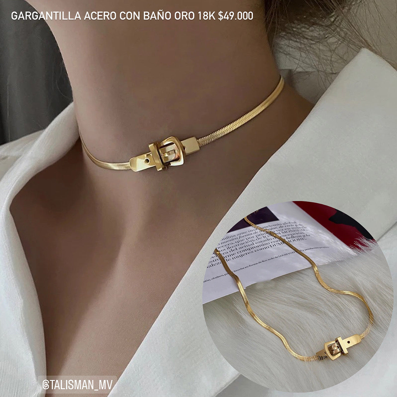 Gargantilla acero con baño oro 18k