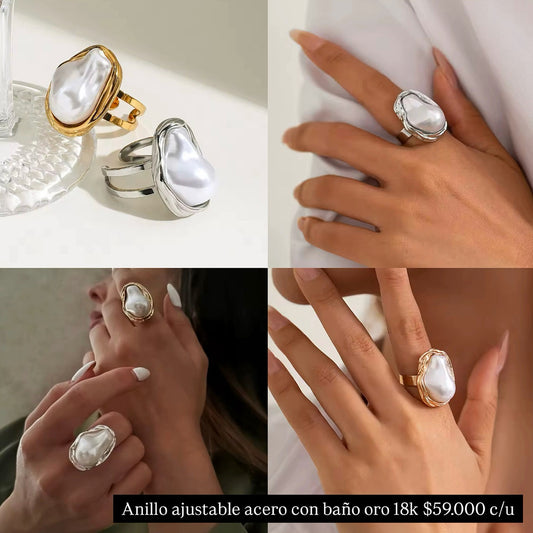 Anillo ajustable acero con baño oro 18k