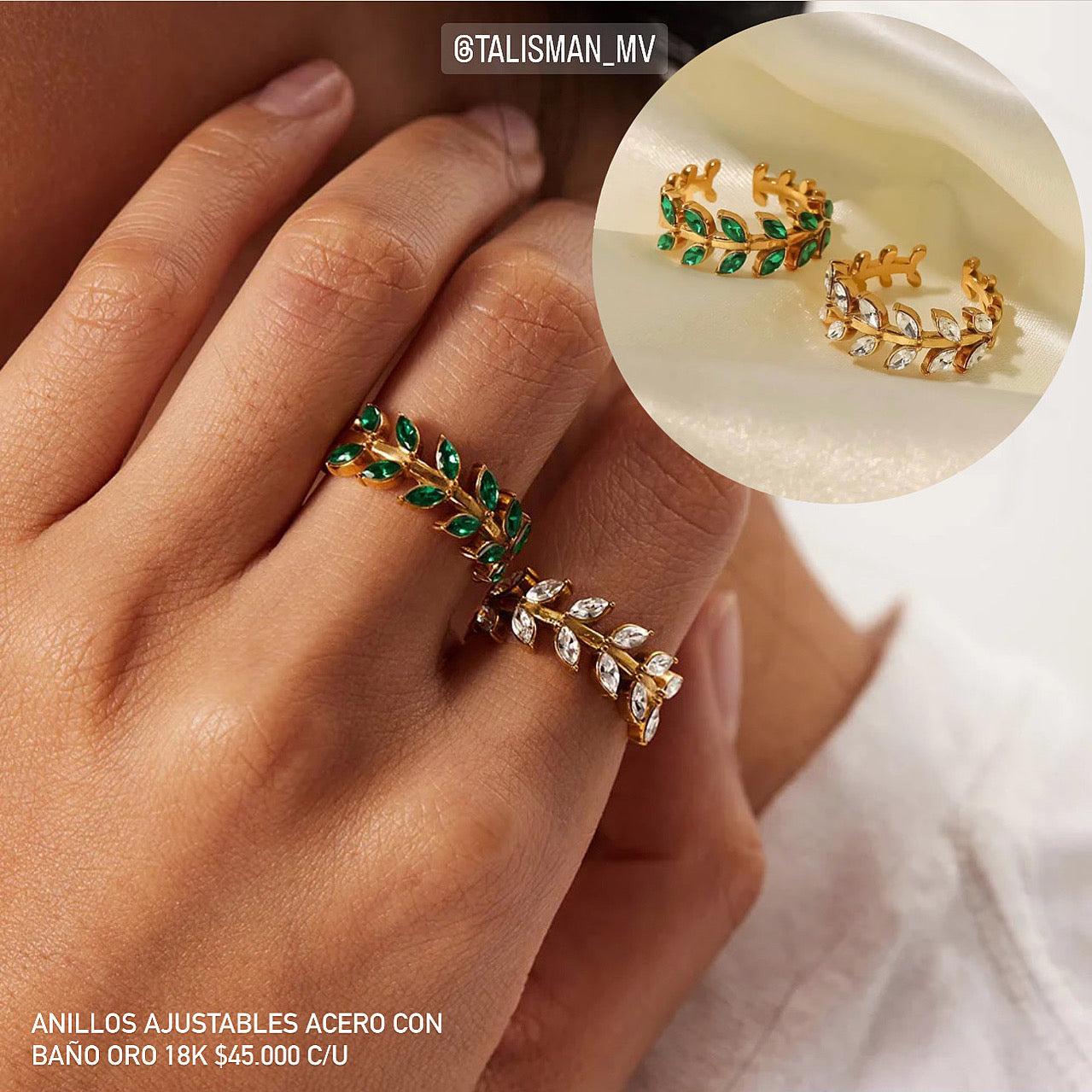 Anillo ajustable acero con baño oro 18k