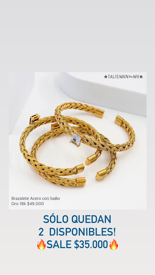 Brazalete acero con baño oro 18k