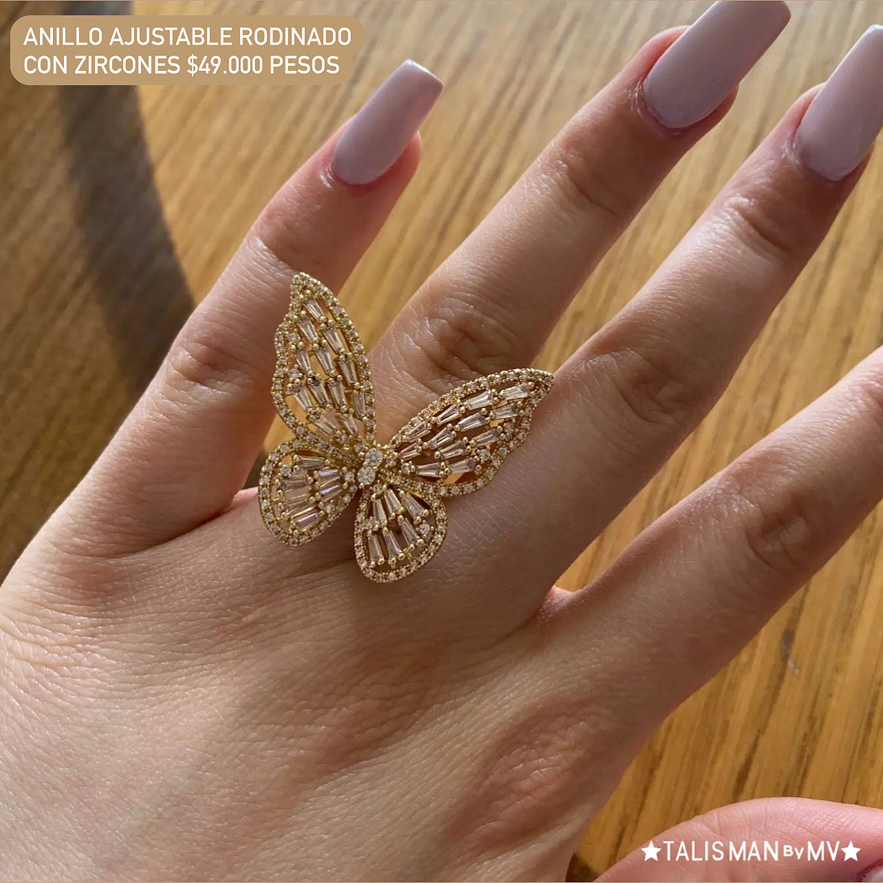 Anillo ajustable rodinado con zircones