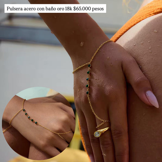 Pulsera acero con baño oro 18k