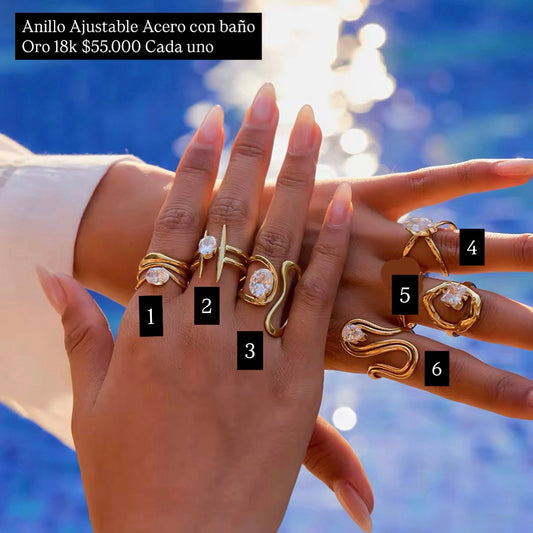 Anillo ajustable acero con baño oro 18k