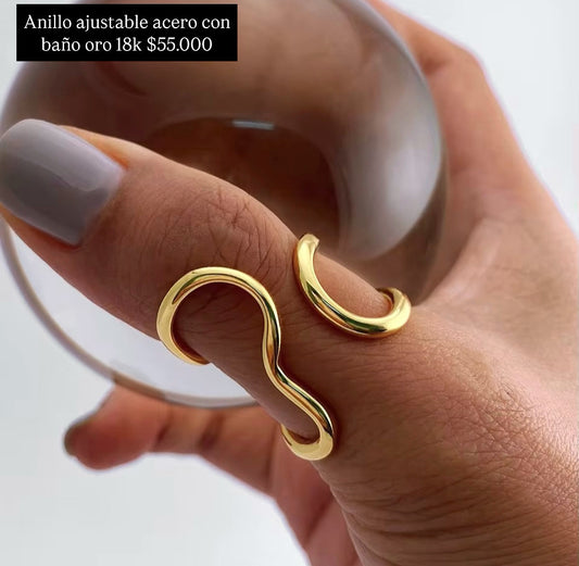 Anillo ajustable acero con baño oro 18k