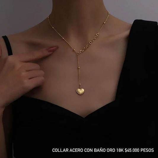 Collar acero con baño oro 18k