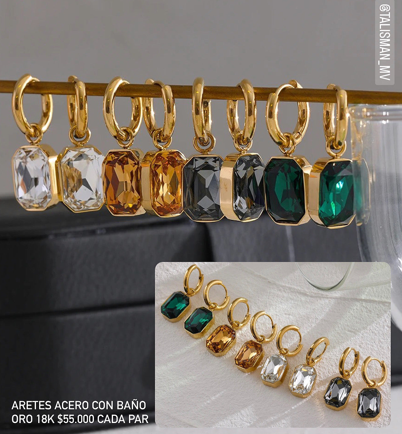 Aretes acero con baño oro 18k