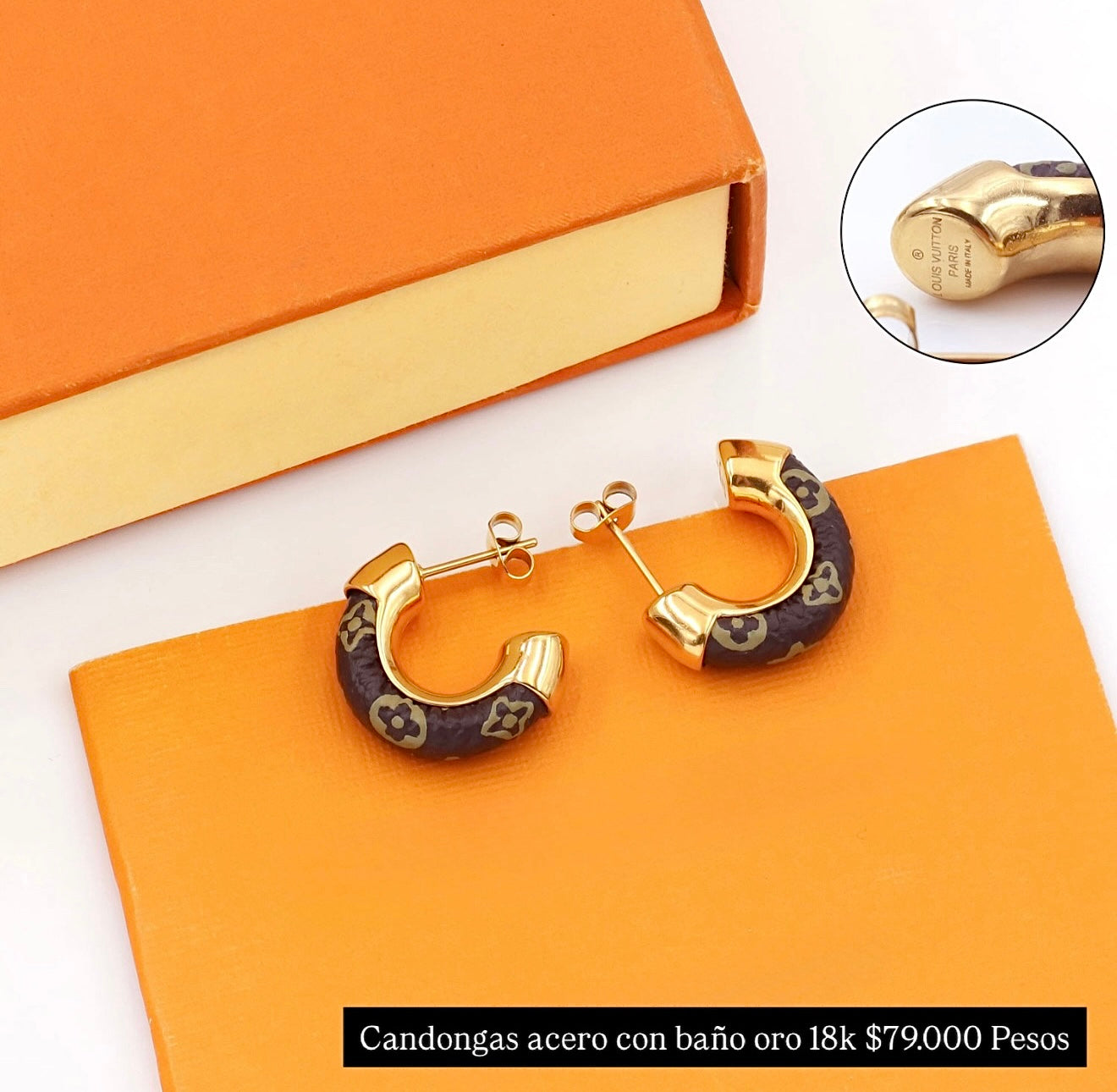 Candongas acero con baño oro 18k