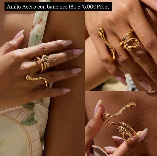 Anillo acero con baño oro 18k