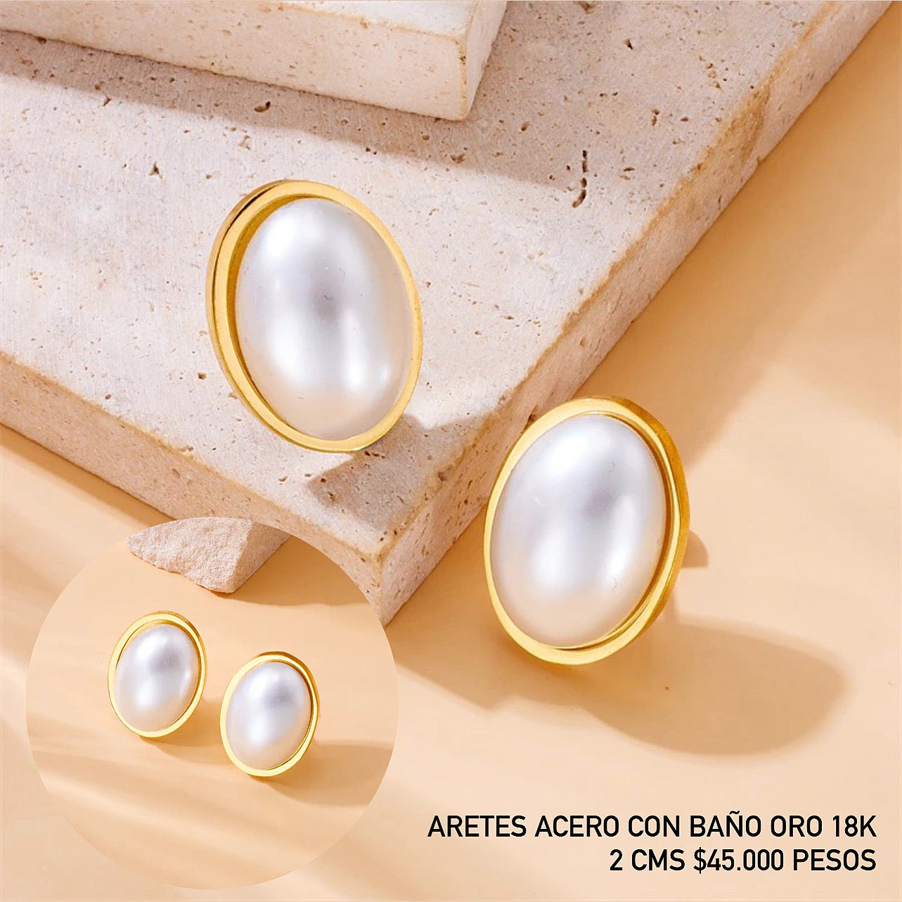 Aretes acero con baño oro 18k