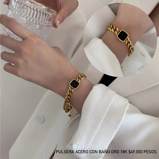 Pulsera acero con baño oro 18k