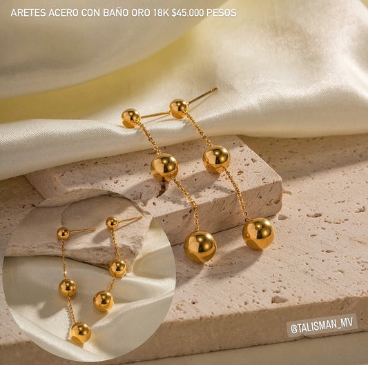Aretes acero con baño oro 18k