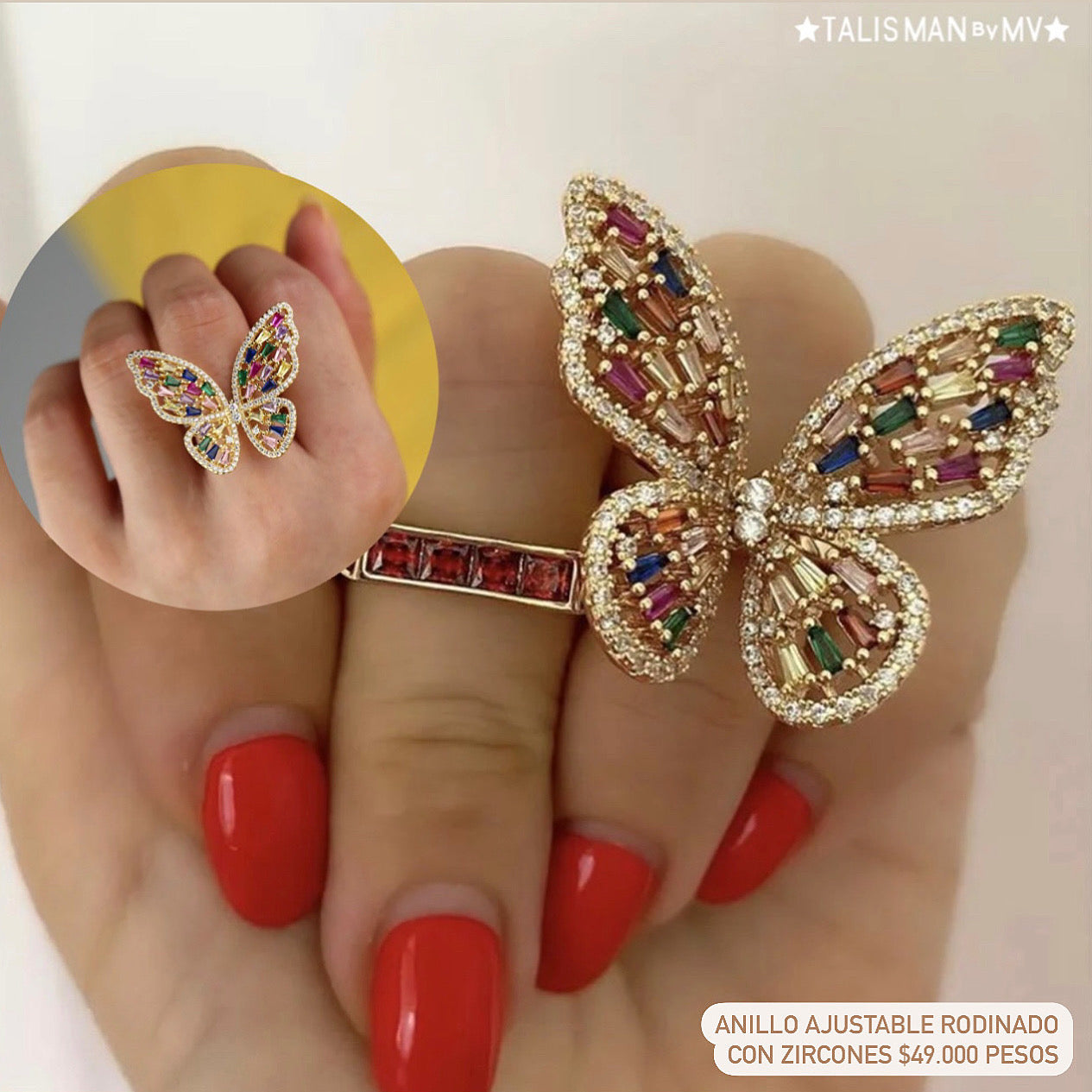 Anillo ajustable rodinado con zircones