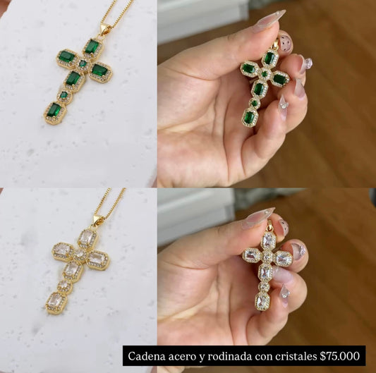 Cadena con dije rodinado y acero con cristales