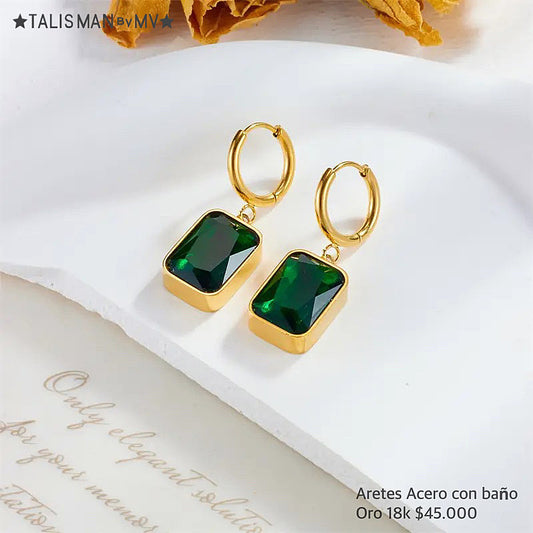 Aretes acero con baño oro 18k