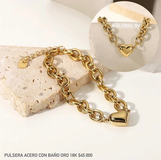 Pulsera acero con baño oro 18k