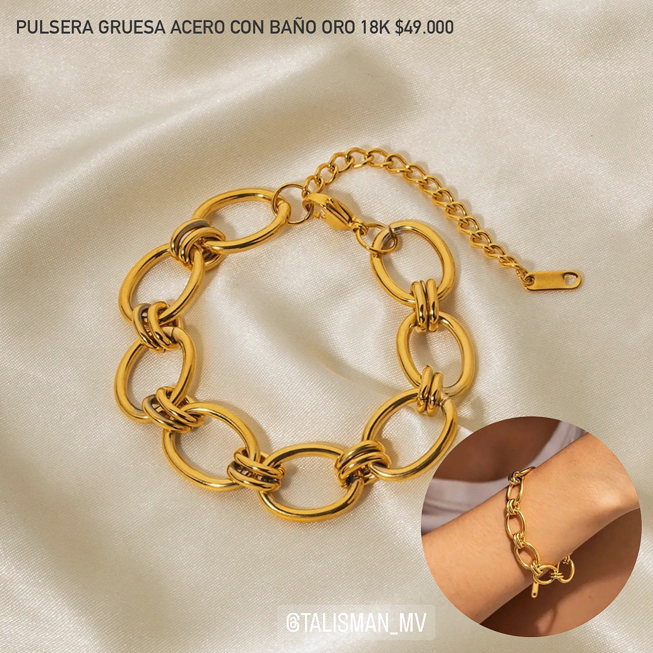Pulsera acero con baño oro 18k