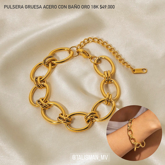 Pulsera acero con baño oro 18k