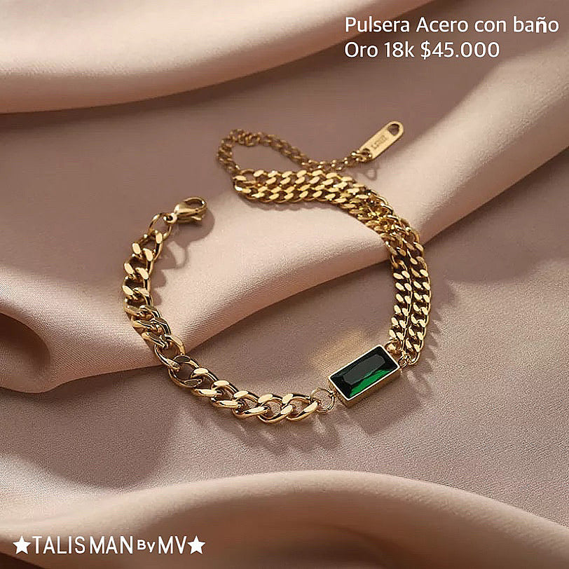 Pulsera acero con baño oro 18k