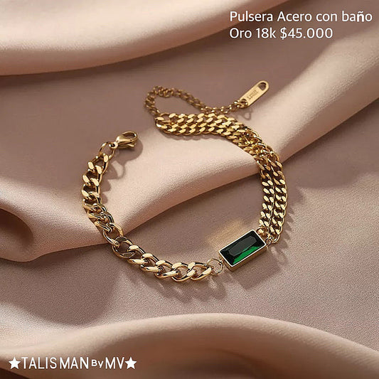 Pulsera acero con baño oro 18k