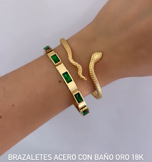 Brazaletes acero con baño oro 18k