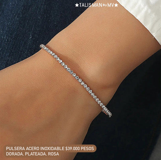 Pulsera acero inoxidable y cristales