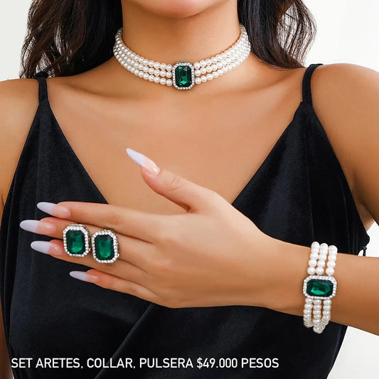 Set aretes, collar y pulsera verde