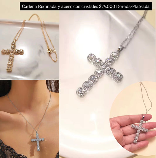 Cadena con dije rodinado y acero con cristales