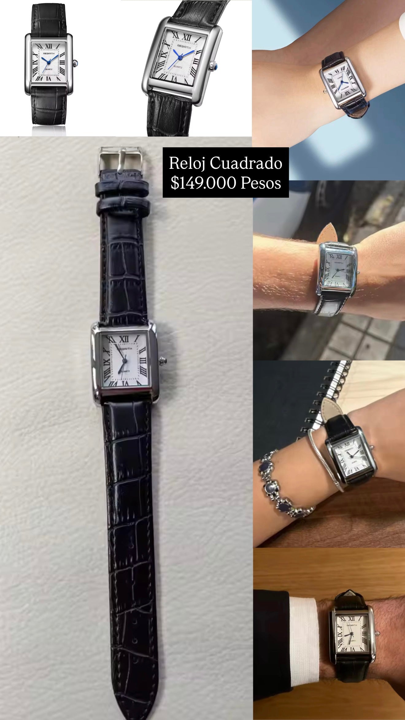 Reloj cuadrado correa negra