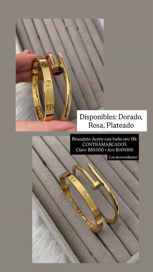 Pulsera contramarcada cart* acero con baño oro 18k