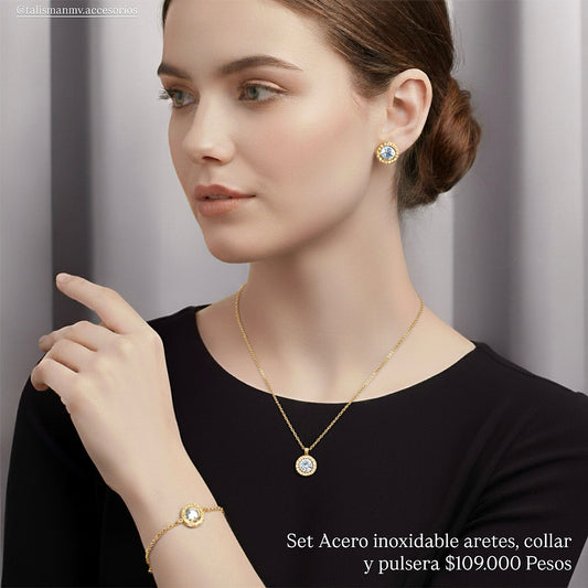Set collar aretes y pulsera acero inoxidable