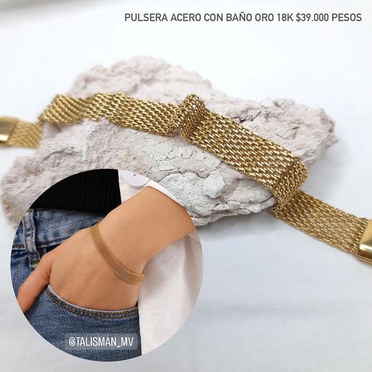 Pulsera acero con baño oro 18k