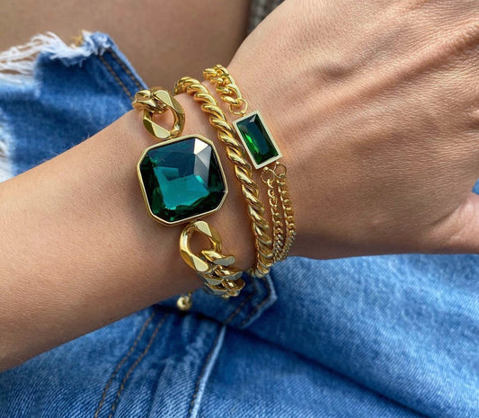 Pulsera acero con baño oro 18k