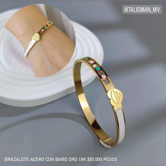 Brazalete acero con baño oro 18k