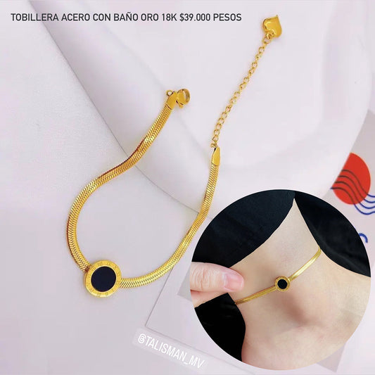 Tobillera acero con baño oro 18k