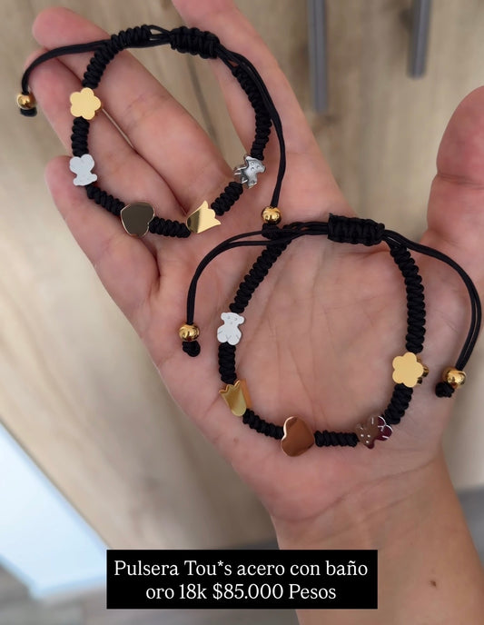 Pulsera acero con baño oro 18k