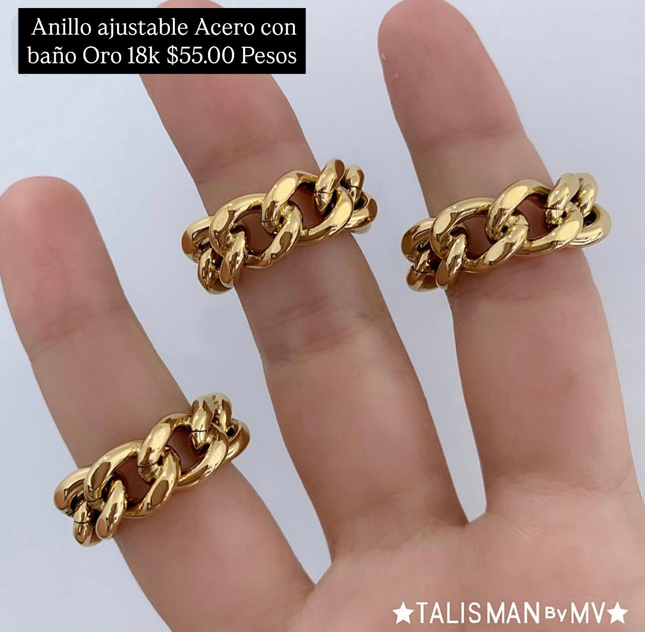 Anillo ajustable acero con baño oro 18k