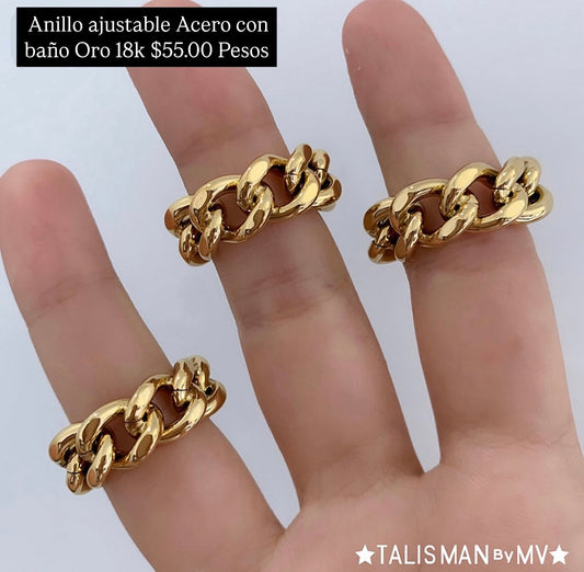 Anillo ajustable acero con baño oro 18k