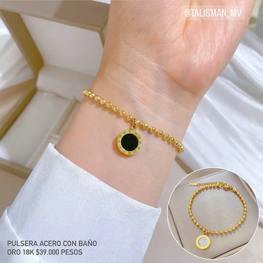 Pulsera acero con baño oro 18k