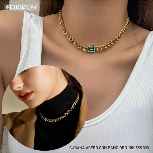 Cubana acero con baño oro 18k