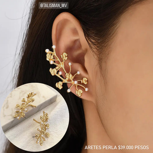 Aretes gold perlas
