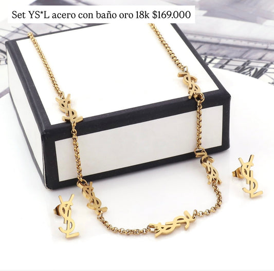 Set acero con baño oro 18k