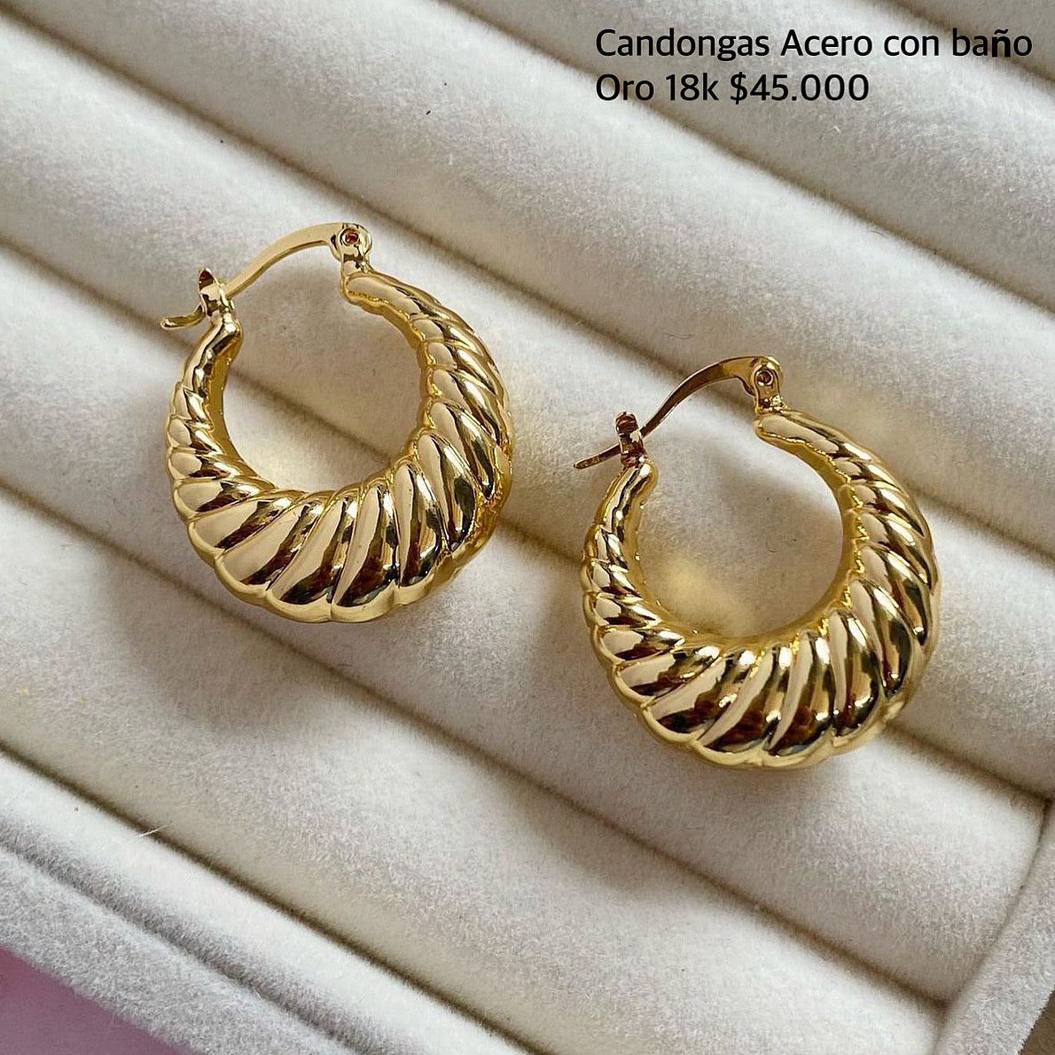 Candongas acero con baño oro 18k