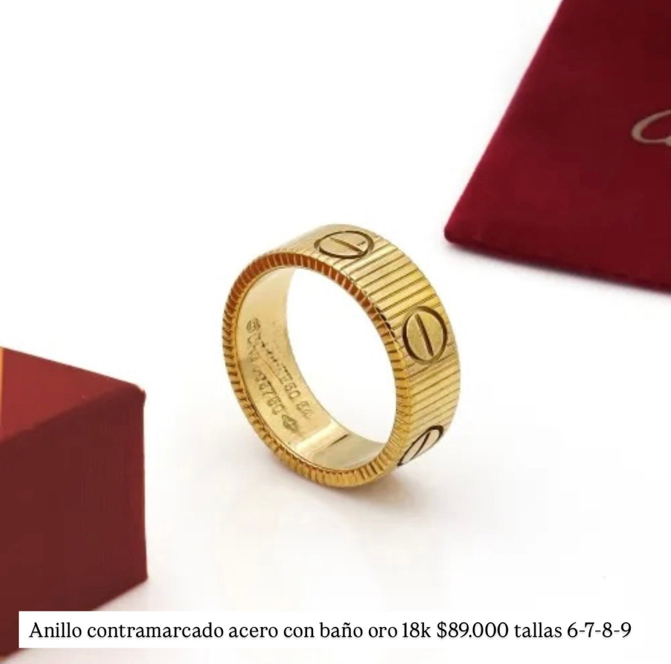 Anillo cart contramarcado acero con baño oro 18k