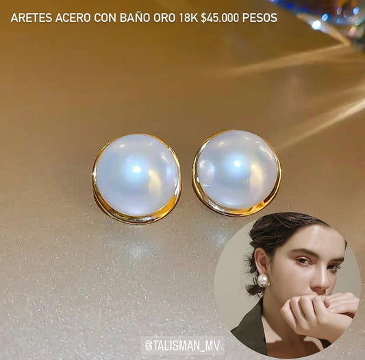 Aretes acero con baño oro 18k