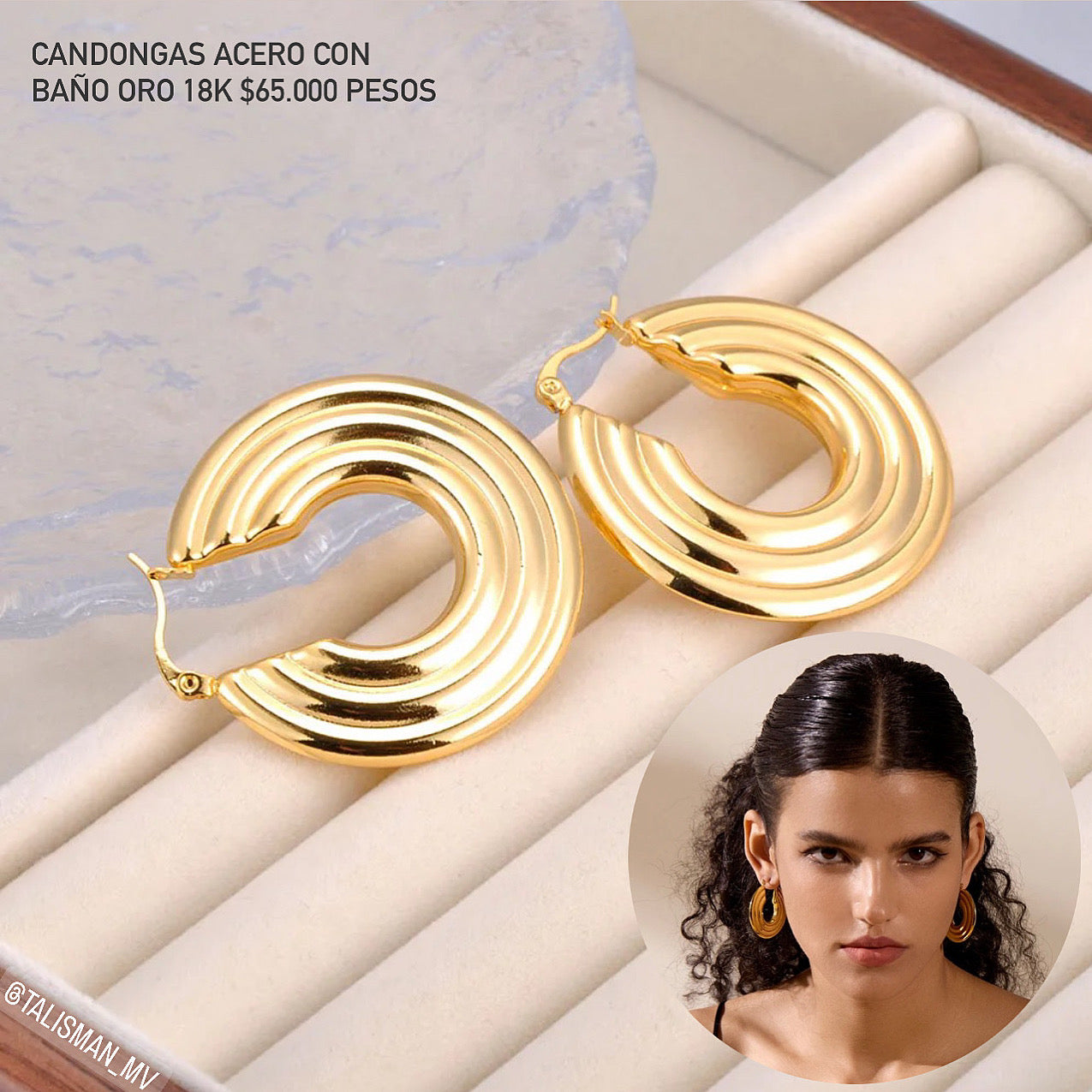 Candongas acero con baño oro 18k