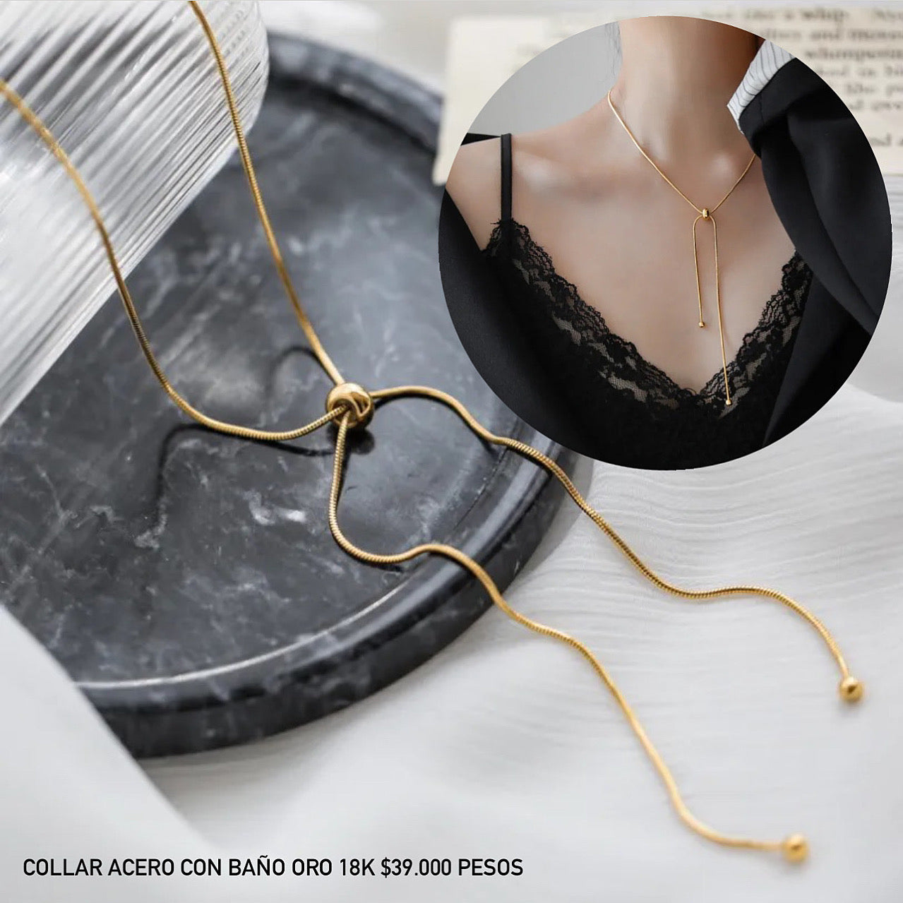 Collar acero con baño oro 18k