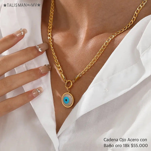 Cadena acero con baño oro 18k
