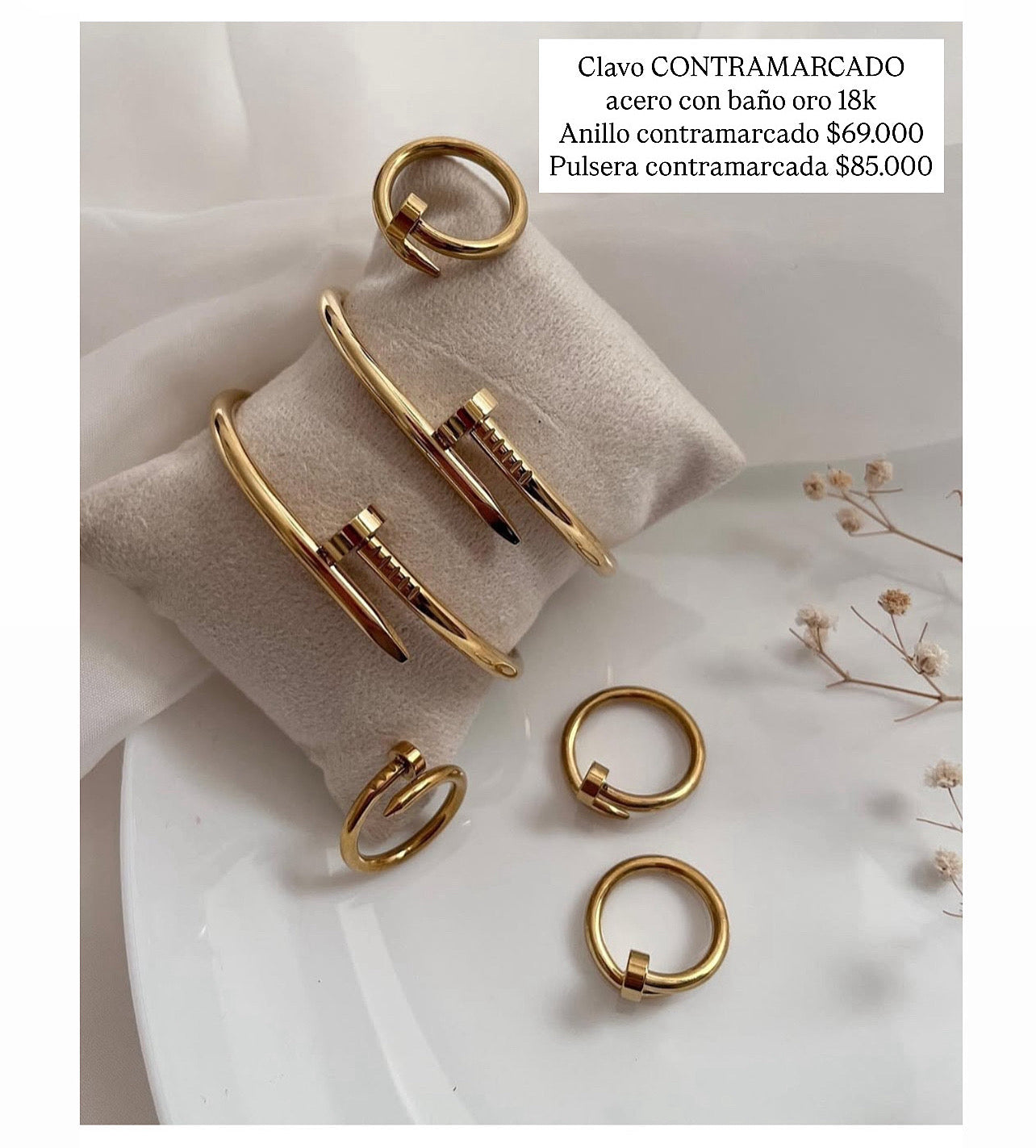 Acero con baño oro 18k (contramarcados)