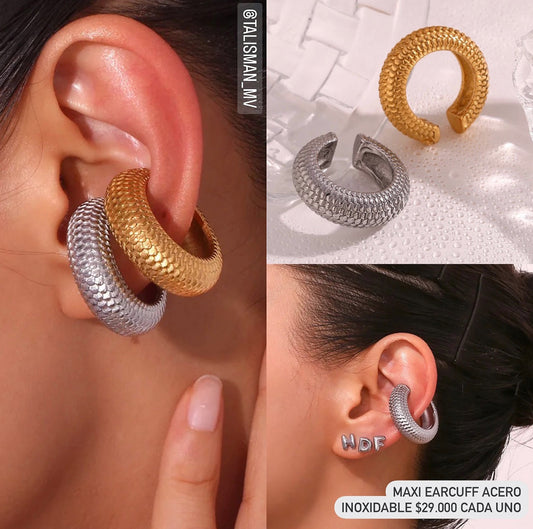 Maxi earcuff acero con baño oro 18k